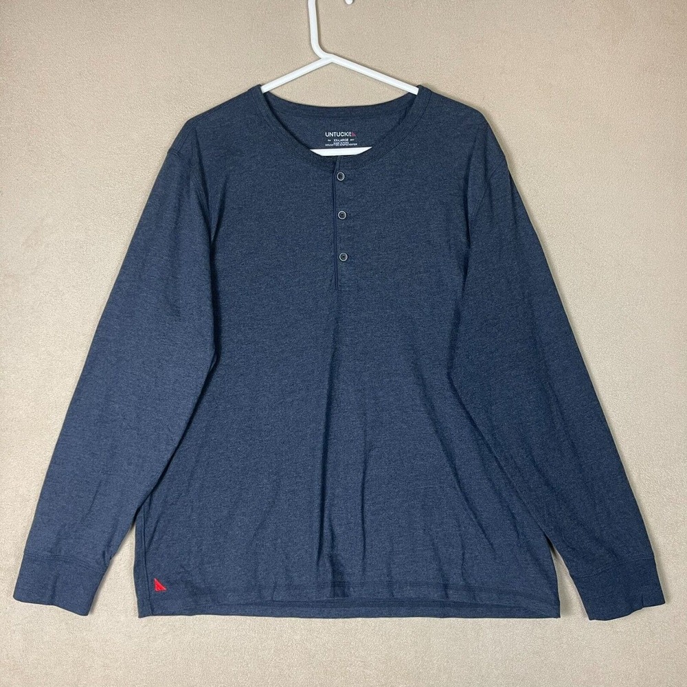 UNTUCKit Shirt Adult 2XL‎ Blue Long Sleeve Henley Logo Casual Preppy Mens
